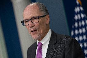 Director of the Office of Intergovernmental Affairs Tom Perez participates in the daily briefing