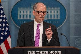 Director of the Office of Intergovernmental Affairs Tom Perez participates in the daily briefing