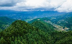 Drone View Of The Lush Greenery Hill In Nepal.