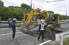 Collapsed road in eastern Japan