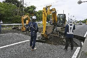 Collapsed road in eastern Japan