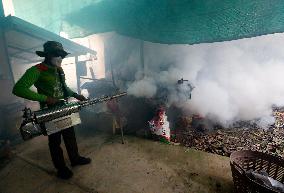 A Worker Fumigates To Prevent The Spread Of Dengue Fever