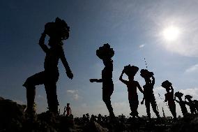 Workers Unload Earth From Meghna River - Dhaka