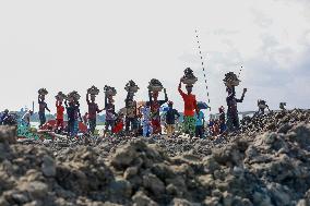 Workers Unload Earth From Meghna River - Dhaka