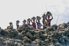 Workers Unload Earth From Meghna River - Dhaka