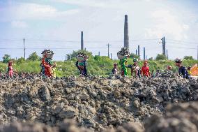 Workers Unload Earth From Meghna River - Dhaka