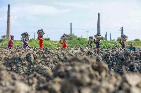 Workers Unload Earth From Meghna River - Dhaka