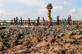 Workers Unload Earth From Meghna River - Dhaka