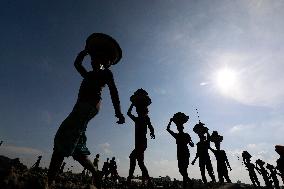 Workers Unload Earth From Meghna River - Dhaka