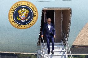 President Joe Biden Lands In Battleground La Crosse, Wisconsin