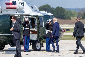 President Joe Biden Lands In Battleground La Crosse, Wisconsin