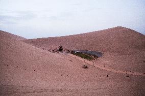 Mingsha Mountain Crescent Spring in Jiuquan