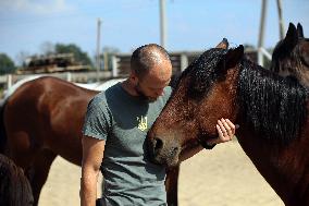 Ukrainian soldiers visit stable in Kharkiv region