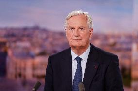 Newly Appointed PM Michel Barnier On TV Channel TF1 - Boulogne-Bilancourt