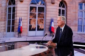 Newly Appointed PM Michel Barnier On TV Channel TF1 - Boulogne-Bilancourt