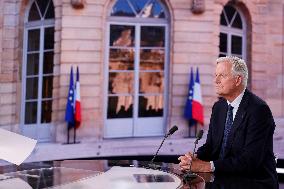 Newly Appointed PM Michel Barnier On TV Channel TF1 - Boulogne-Bilancourt