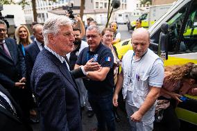 PM Michel Barnier Visits SAMU de Paris headquarters at Necker hospital - Paris