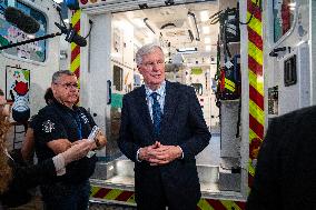 PM Michel Barnier Visits SAMU de Paris headquarters at Necker hospital - Paris