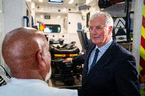 PM Michel Barnier Visits SAMU de Paris headquarters at Necker hospital - Paris