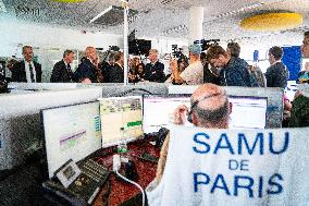 PM Michel Barnier Visits SAMU de Paris headquarters at Necker hospital - Paris