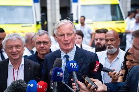 PM Michel Barnier Visits SAMU de Paris headquarters at Necker hospital - Paris