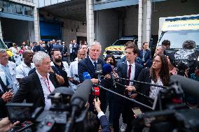 PM Michel Barnier Visits SAMU de Paris headquarters at Necker hospital - Paris