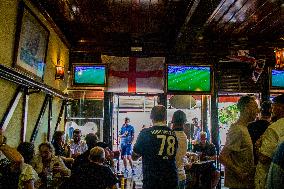 Irish And British People Watching The Match Between Ireland X England In Cais Do Sodré, Lisbon, Portugal