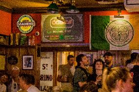 Irish And British People Watching The Match Between Ireland X England In Cais Do Sodré, Lisbon, Portugal