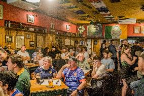 Irish And British People Watching The Match Between Ireland X England In Cais Do Sodré, Lisbon, Portugal