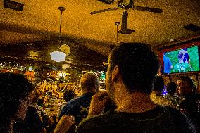 Irish And British People Watching The Match Between Ireland X England In Cais Do Sodré, Lisbon, Portugal