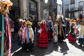 Annual Parade Of Carnival Costumes In Santiago De Compostela.