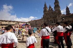 Annual Parade Of Carnival Costumes In Santiago De Compostela.