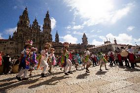 Annual Parade Of Carnival Costumes In Santiago De Compostela.