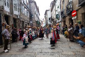 Annual Parade Of Carnival Costumes In Santiago De Compostela.