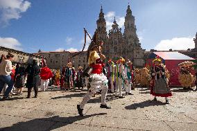 Annual Parade Of Carnival Costumes In Santiago De Compostela.