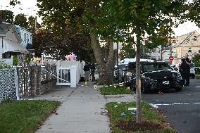 Crime Scene Investigators At The Scene Where Three People Were Shot At 132-45 220th Street In Queens New York