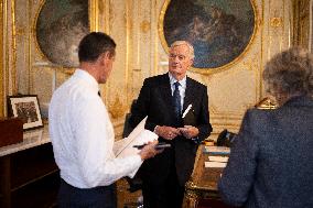 Exclusive - Michel Barnier At Hotel De Matignon - Paris