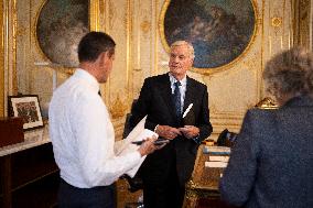 Exclusive - Michel Barnier At Hotel De Matignon - Paris