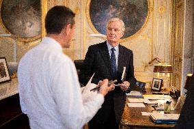 Exclusive - Michel Barnier At Hotel De Matignon - Paris