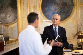 Exclusive - Michel Barnier At Hotel De Matignon - Paris