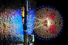 Rainbow Bridge and Ferris Wheel Night View in Qingdao