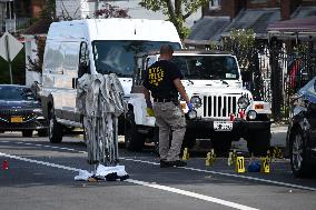 Crime Scene Investigators Investigate The Scene Of A 46-year-old Male Was Shot Multiple Times And Killed In Bronx New York