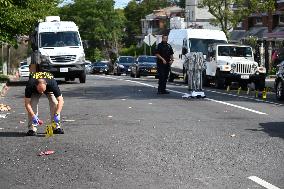 Crime Scene Investigators Investigate The Scene Of A 46-year-old Male Was Shot Multiple Times And Killed In Bronx New York