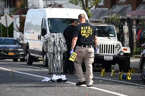 Crime Scene Investigators Investigate The Scene Of A 46-year-old Male Was Shot Multiple Times And Killed In Bronx New York