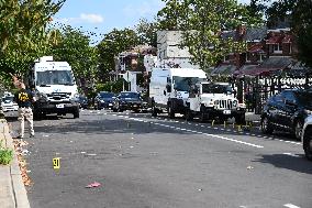 Crime Scene Investigators Investigate The Scene Of A 46-year-old Male Was Shot Multiple Times And Killed In Bronx New York