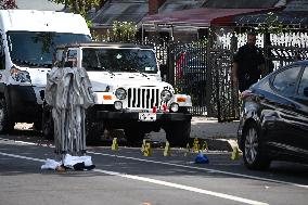 Crime Scene Investigators Investigate The Scene Of A 46-year-old Male Was Shot Multiple Times And Killed In Bronx New York