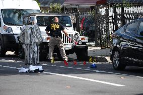 Crime Scene Investigators Investigate The Scene Of A 46-year-old Male Was Shot Multiple Times And Killed In Bronx New York