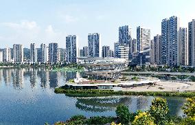 The Double Spiral Viewing Platform of City Island on The West Bank of Meixi Lake in Changsha