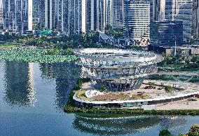 The Double Spiral Viewing Platform of City Island on The West Bank of Meixi Lake in Changsha