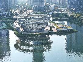 The Double Spiral Viewing Platform of City Island on The West Bank of Meixi Lake in Changsha